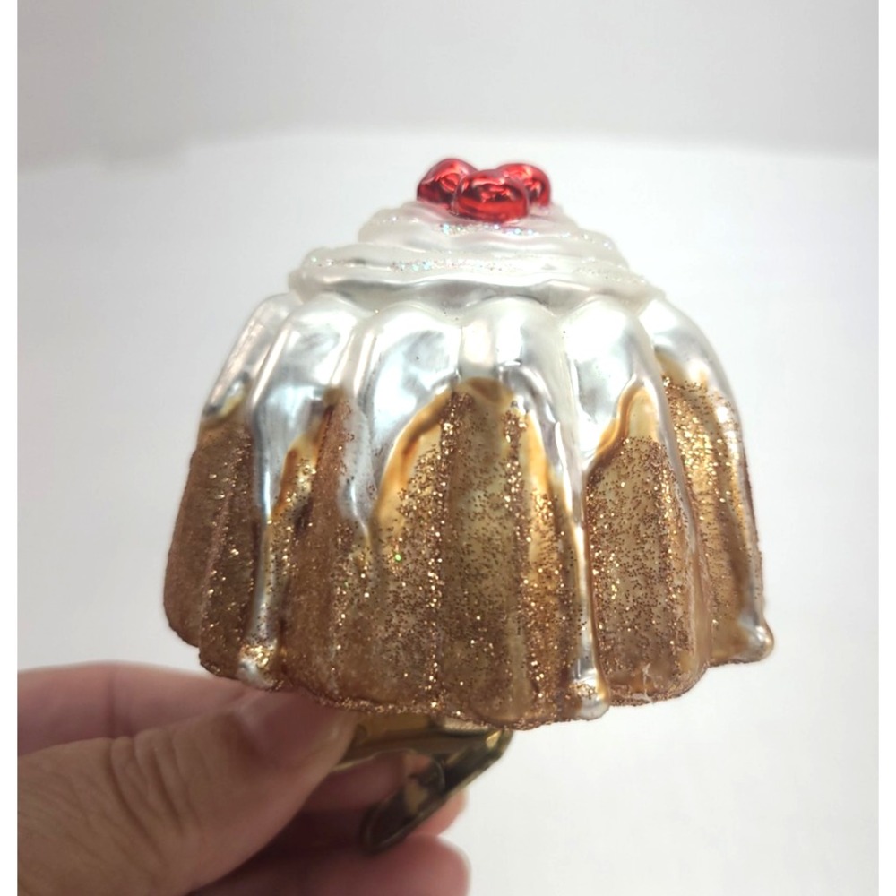 Old World Christmas Bundt Cake Clip on Ornament 3" Molded Mouth Blown Glass